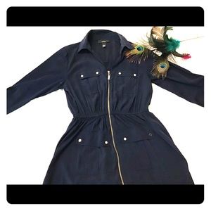 Full zip front navy midi dress